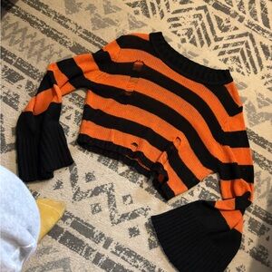 Striped Cropped Sweater in Orange and Black